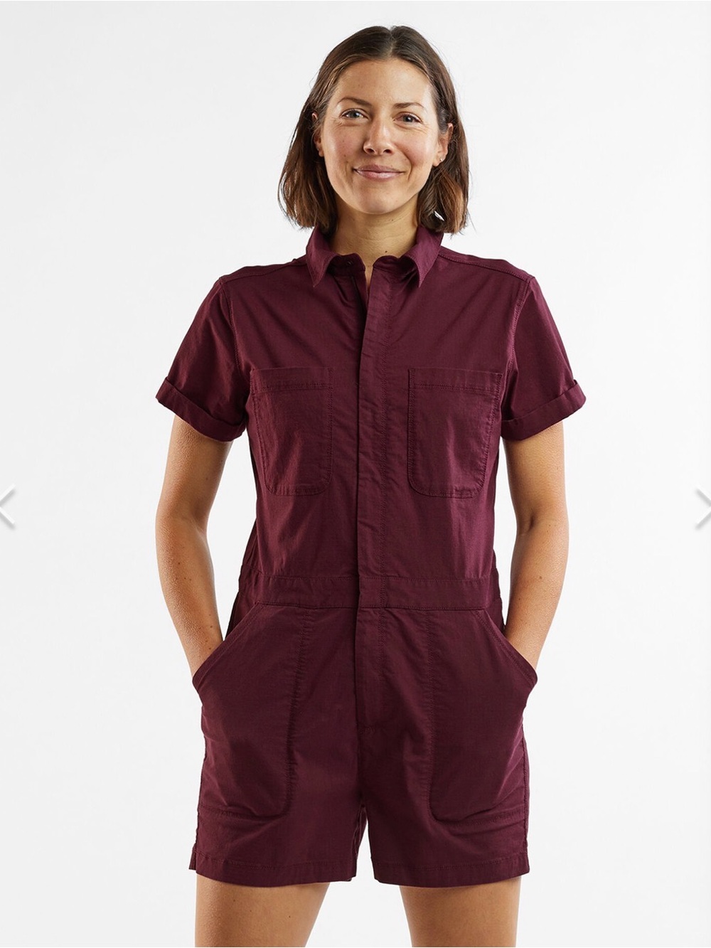 Title Nine Women's Short-Sleeve Romper in Deep Burgundy